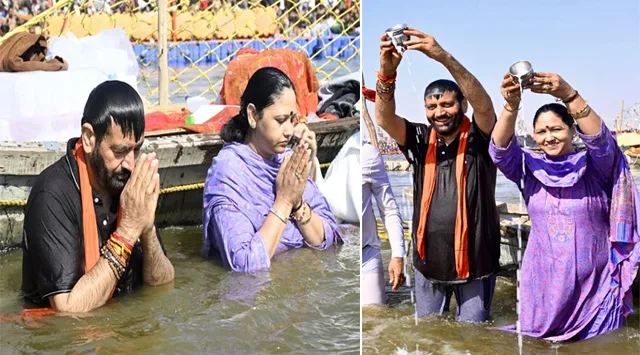 CM Nayab Saini ने अपनी धर्मपत्नी के साथ आस्था की डुबकी लगाई