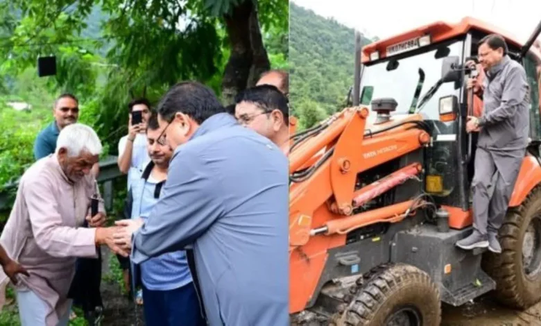 मुख्यमंत्री पुष्कर सिंह धामी ने 50वां जन्मदिन आपदा पीड़ितों के बीच मनाया, JCB पर चढ़कर लिया राहत कार्यों का जायजा