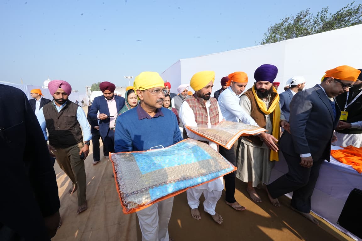 Punjab Chief Minister Bhagwant Singh Mann and National Convener of AAP Arvind Kejriwal on Sunday took the blessings of the almighty for starting of Sri Akhand Path sahib at Gurdwara Baba Budha Dal Chouni,