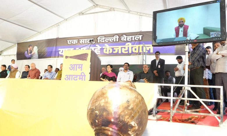 भगवंत सिंह मान आम आदमी पार्टी जंतर मंतर रैली भाषण देते हुए