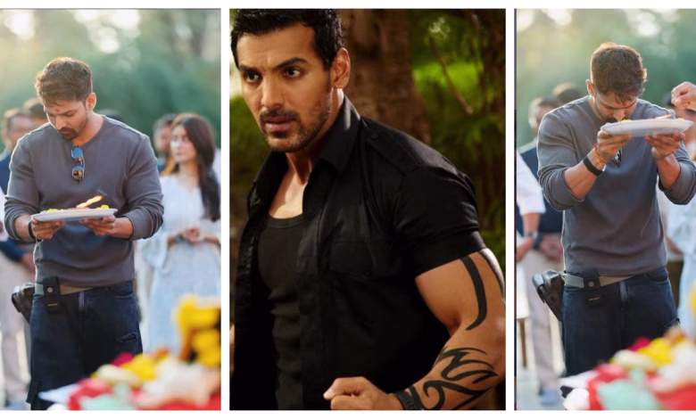 हर्षवर्धन राणे फोर्स 3 के सेट पर मुहूर्त पूजा करते हुए।