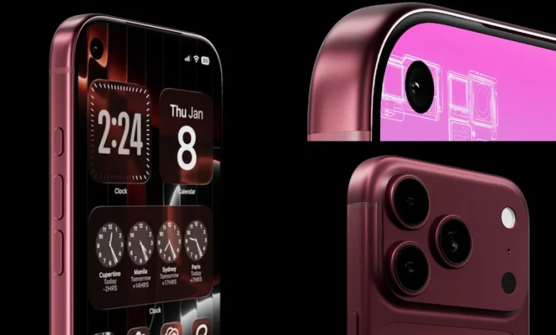 iPhone 18 Pro का नया डिजाइन और छोटा Dynamic Island फीचर दिखाता हुआ स्मार्टफोन