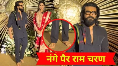 राम चरण ने विजय-रश्मिका रिसेप्शन में नंगे पैर अयप्पा दीक्षा का पालन करते हुए हिस्सा लिया।