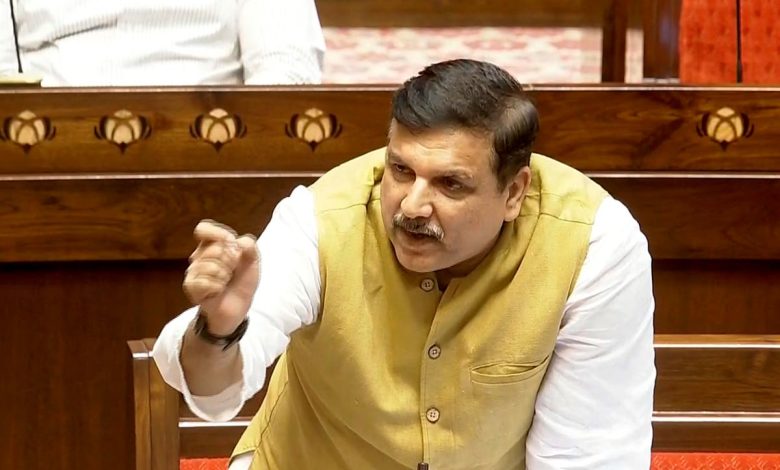 संजय सिंह राज्यसभा में पालम अग्निकांड की जांच की मांग करते हुए।