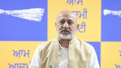 AAP नेता बलतेज पन्नू (Baltej Pannu) प्रेस कॉन्फ्रेंस के दौरान अकाली दल पर निशाना साधते हुए।