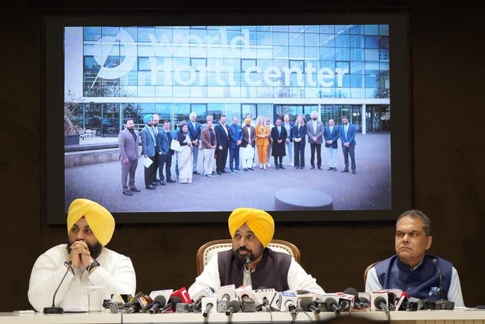पंजाब के मुख्यमंत्री भगवंत मान चंडीगढ़ में यूरोपीय विकास मॉडल और नई शिक्षा नीति पर चर्चा करते हुए।
