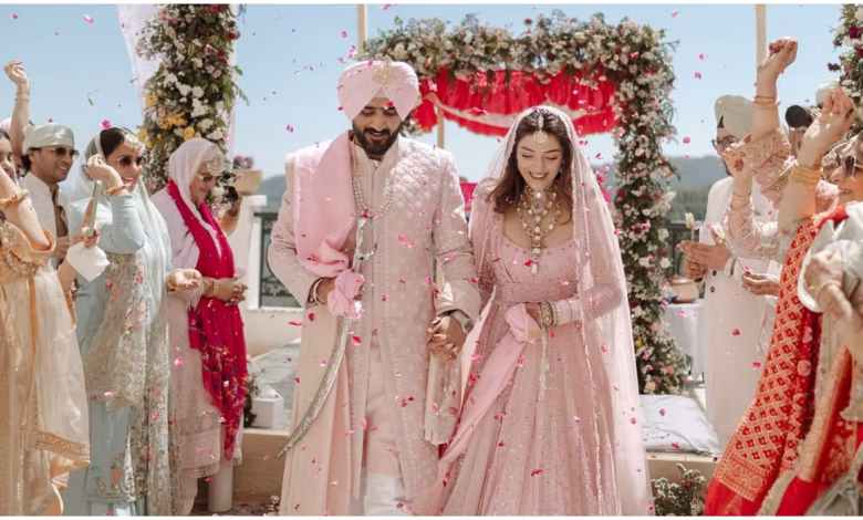 मेहरीन पीरजादा शादी में ब्लश पिंक लहंगे में दूल्हे अर्श औलख के साथ नजर आती हुईं, सोशल मीडिया पर शेयर की गई वेडिंग तस्वीर