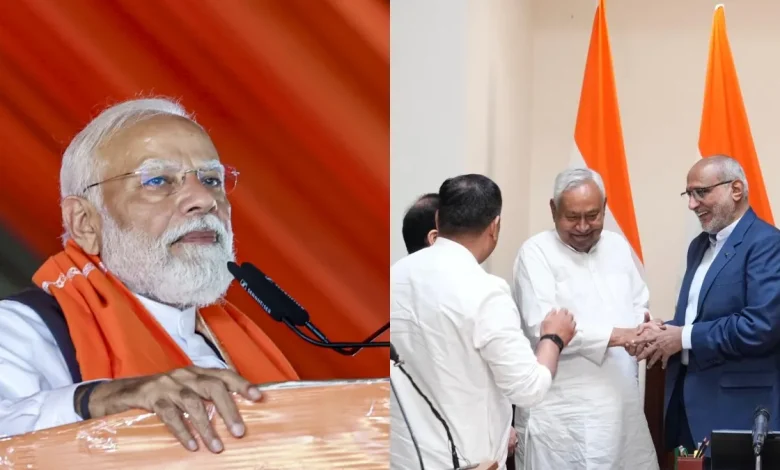 दिल्ली में नीतीश कुमार की राज्यसभा शपथ ग्रहण समारोह के दौरान मुख्यमंत्री की तस्वीर।