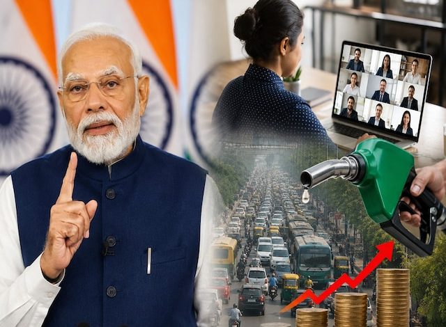 पीएम मोदी वर्क फ्रॉम होम के फायदे बताते हुए ईंधन बचत, कम ट्रैफिक और बेहतर वर्क-लाइफ बैलेंस पर जोर दे रहे हैं।