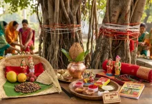 वट सावित्री व्रत पूजा सामग्री लिस्ट में शामिल आवश्यक पूजा सामग्री का दृश्य