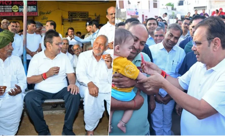 भजनलाल शर्मा जाजोद गांव दौरा के दौरान ग्रामीणों से बातचीत करते हुए मुख्यमंत्री
