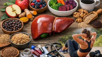फैटी लिवर सुधार के लिए हेल्दी डाइट और एक्सरसाइज करते हुए व्यक्ति