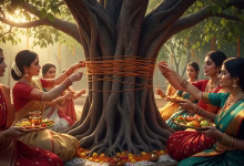 वट सावित्री व्रत 2026 में सुहागिन महिलाएं बरगद वृक्ष की पूजा करते हुए