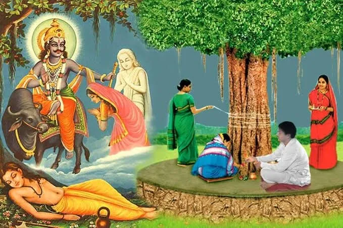 ज्येष्ठ अमावस्या 16 मई वट सावित्री व्रत और शनि जयंती पूजा करते श्रद्धालु और वट वृक्ष की परिक्रमा का दृश्य