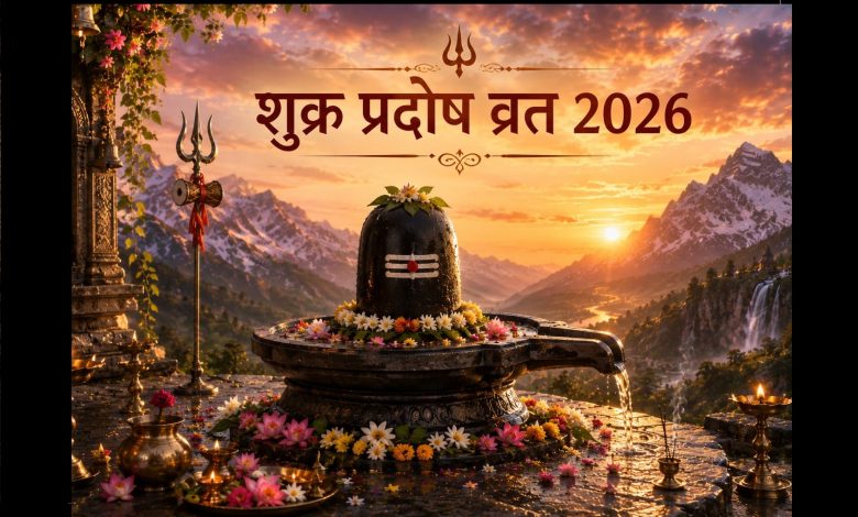 शुक्र प्रदोष व्रत पर भगवान शिव की पूजा करते श्रद्धालु और दीप जलाते हुए दृश्य