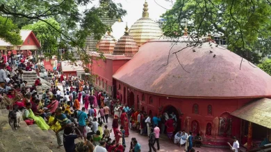 अंबुबाची मेला 2026 के दौरान कामाख्या मंदिर में जुटे श्रद्धालु और साधु-संतों की भीड़ का दृश्य।