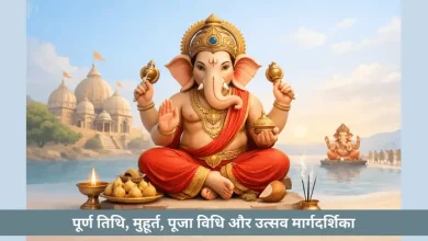 गणेश चतुर्थी पर गणपति बप्पा की मूर्ति की भव्य सजावट और पूजा करते श्रद्धालु।