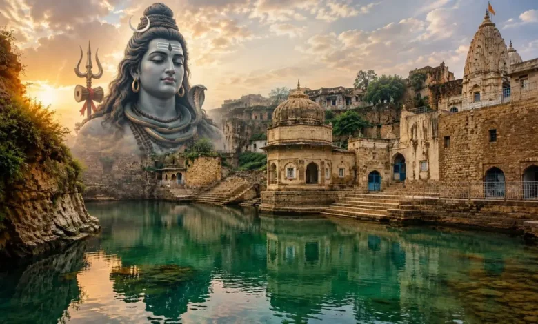 पुष्कर झील और कटास राज कुंड को दर्शाता धार्मिक और पौराणिक चित्र