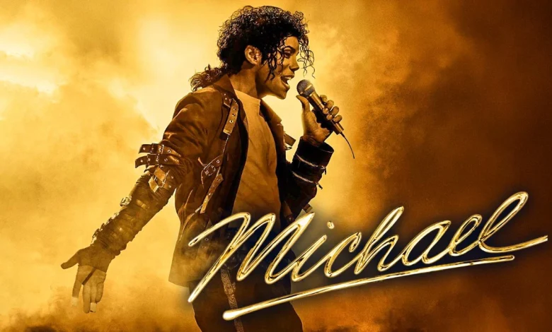 माइकल जैक्सन बायोपिक फिल्म का पोस्टर जिसमें मुख्य कलाकार जाफर जैक्सन दिखाई दे रहे हैं