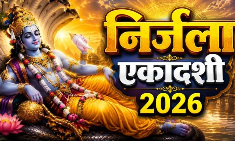 निर्जला एकादशी 2026 व्रत और भगवान विष्णु की पूजा का धार्मिक दृश्य