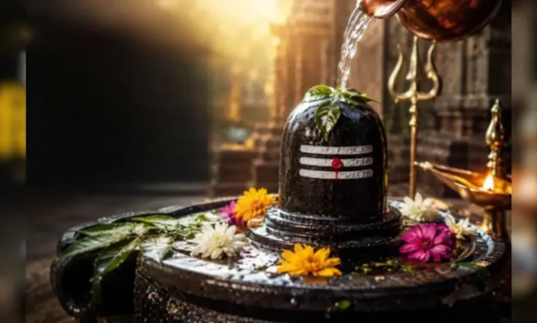 शिवलिंग पूजा करते भक्त जल अर्पित करते हुए सही दिशा और विधि का पालन करते हुए