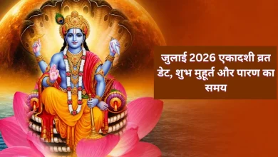 जुलाई 2026 एकादशी व्रत कैलेंडर और भगवान विष्णु पूजा का धार्मिक दृश्य