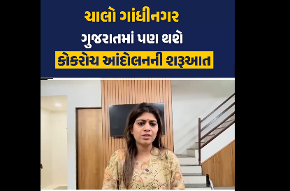 AAP नेता पायल सकारिया गांधीनगर आंदोलन को लेकर प्रेस वार्ता करते हुए।