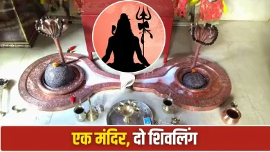 राजस्थान के माउंट आबू स्थित अग्नेश्वर महादेव मंदिर के गर्भगृह में स्थापित दो शिवलिंग।