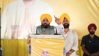 मुकेरियां के गांव खिचियां में जनसंपर्क कार्यक्रम को संबोधित करते पंजाब के मुख्यमंत्री भगवंत मान, विकास कार्यों की घोषणा करते हुए।