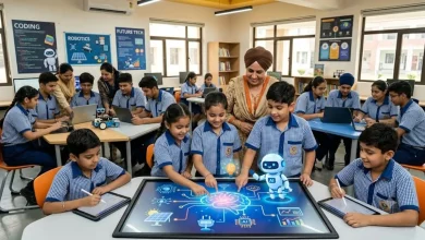 पंजाब स्कूलों में एआई शिक्षा के तहत ऑनलाइन पढ़ाई करते विद्यार्थी