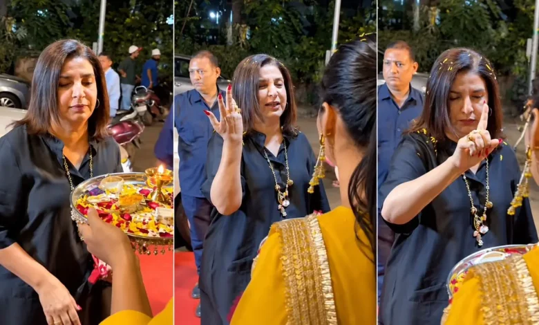 फराह खान का वायरल वीडियो, जिसमें वह तिलक लगाने से इनकार करती नजर आ रही हैं।