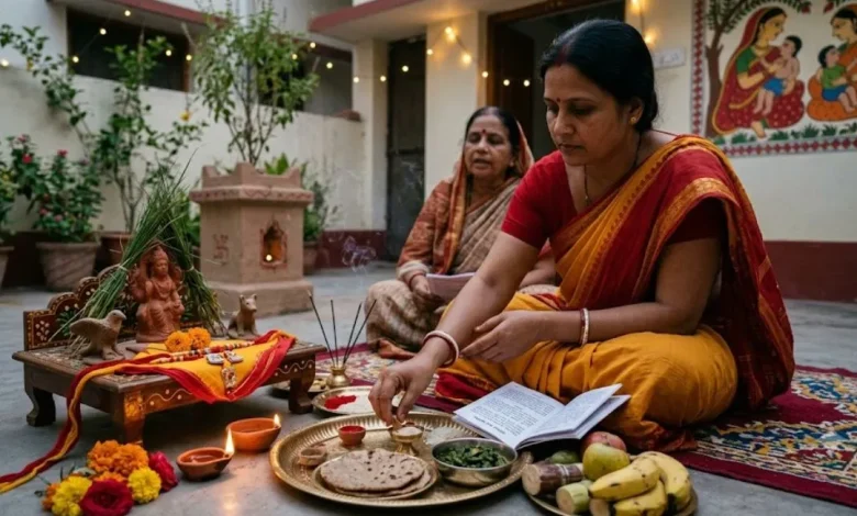जितिया व्रत 2026 पारण की पूजा करती महिला